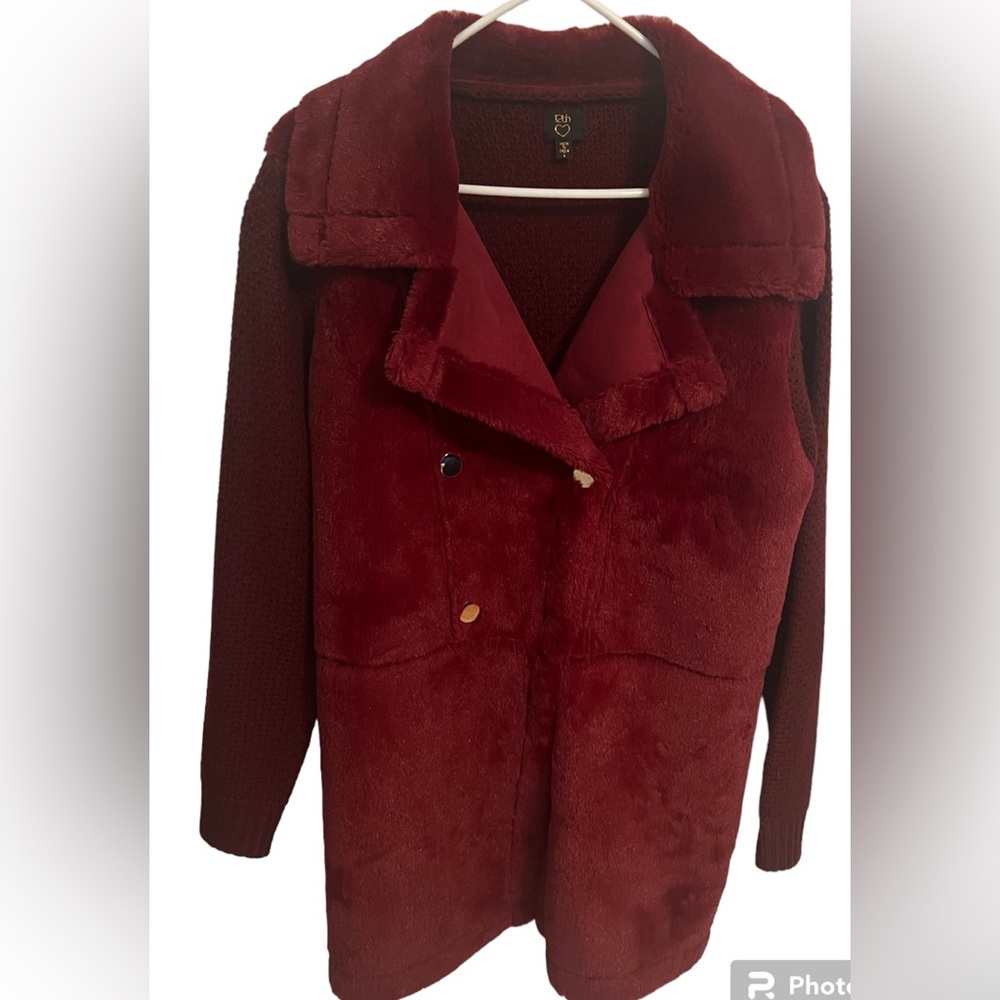 12Th Heart Women’s Y2K Long Line Faux Fur Burgundy Sweater/Jacket L Academia